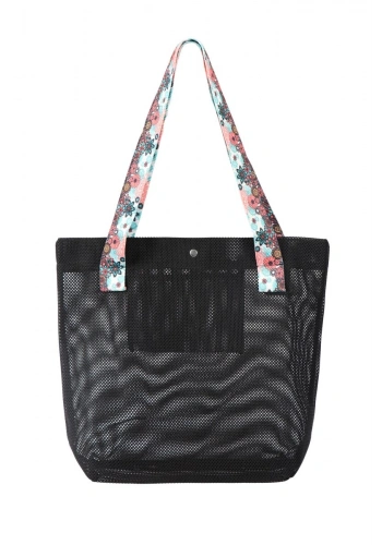 BBack File Kadın Plaj Çantası / Günlük El Ve Omuz Çantası 44x37 cm. SİYAH (Desenli Sap)