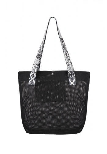 BBack File Kadın Plaj Çantası / Günlük El Ve Omuz Çantası 44x37 cm. SİYAH (Ekose Sap)