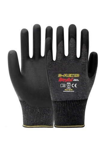 Beybi B-Flex110 Köpük Nitril Kaplı Likralı Örme Eldiven Siyah No 10