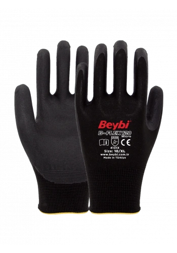 Beybi B-Flex120 Micro Köpük Kaplı Eldiven Koyu Gri-Siyah No 09