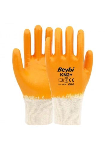 Beybi KN2+ Yüksek Performanslı Tam Nitril Kaplı Pamuk Eldiven Sarı No 9