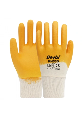 Beybi KN350 3/4 Nitril Kaplı Pamuk Eldiven Sarı No 9