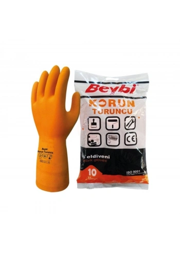 Beybi Korun Turuncu Yüksek Performanslı Endüstriyel Lateks Eldiven Turuncu No 9