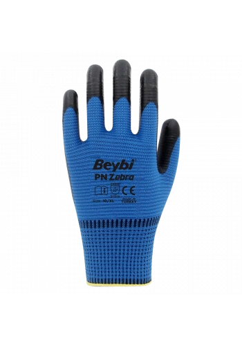 Beybi PN Zebra Yarı Nitril Kaplı Örgü Polyester Eldiven Siyah/Mavi No 10