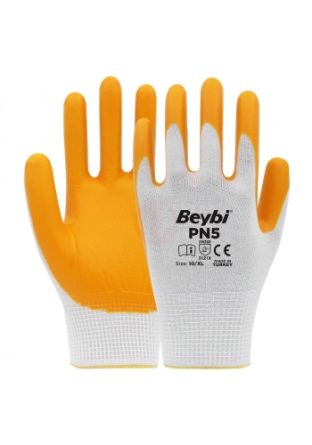 Beybi PN5 Polyester Örme Nitril Eldiven Sarı No 10