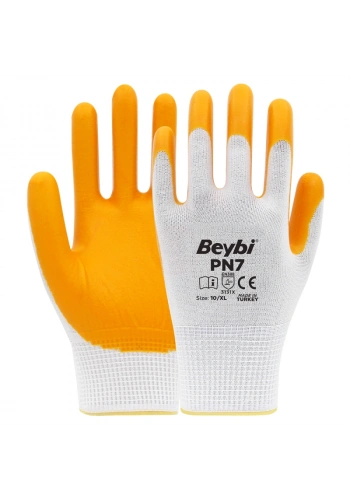 Beybi PN7 Yarı Nitril Kaplı Örgü Polyester Eldiven Sarı No 10