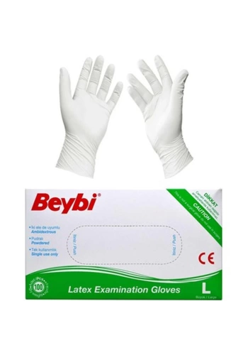 Beybi Pudralı Lateks Muayene Eldiveni L 100 LÜ