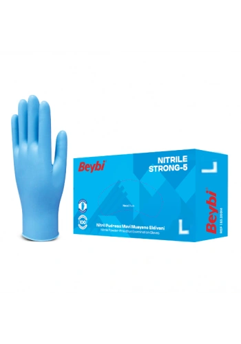 Beybi Strong Pudrasız Mavi Nitril Medikal Muayene Eldiveni ( L ) 1 Kutu