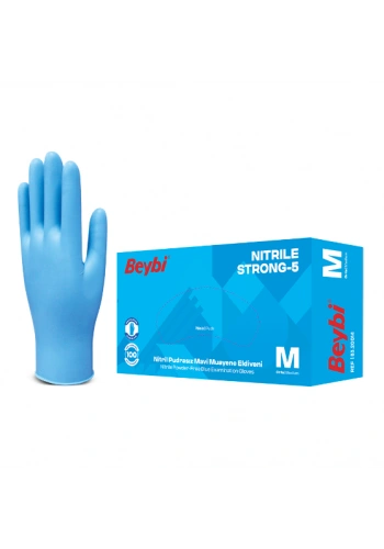 Beybi Strong Pudrasız Mavi Nitril Medikal Muayene Eldiveni ( M ) 1 Kutu