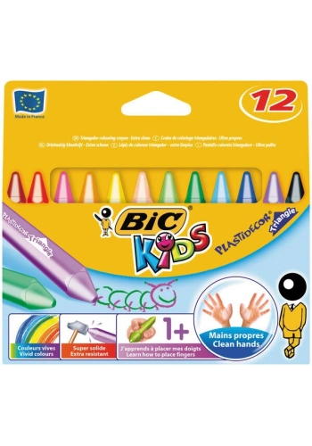 Bic Kids Plastidecor Triangle Elleri Kirletmeyen Üçgen Jumbo Mum Pastel Boya 12 Renk