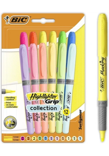 Bic Marking Highlighter Grip İşaretleme Kalemi Seti 12 Renk Pastel ve Neon