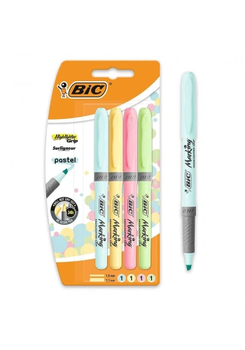 Bic Marking Highlighter Grip İşaretleme Kalemi Seti 4 Renk Pastel Renkler