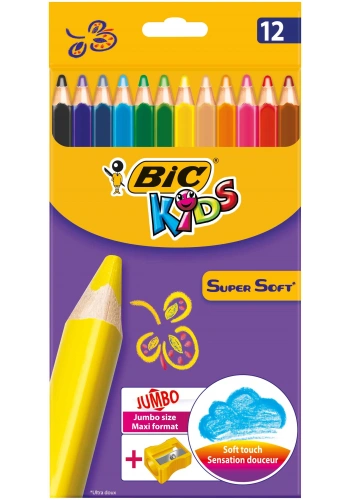 Bic Supersoft Kuru Boya 12 Renk Set + Jumbo Kalem Tıraş