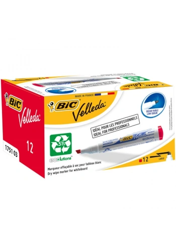 Bic Velleda 1751 Kesik Uç Beyaz Tahta Kalemi Kırmızı 12li Kutu