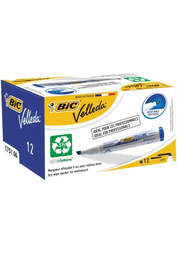 Bic Velleda 1751 Kesik Uç Beyaz Tahta Kalemi Mavi 12li Kutu