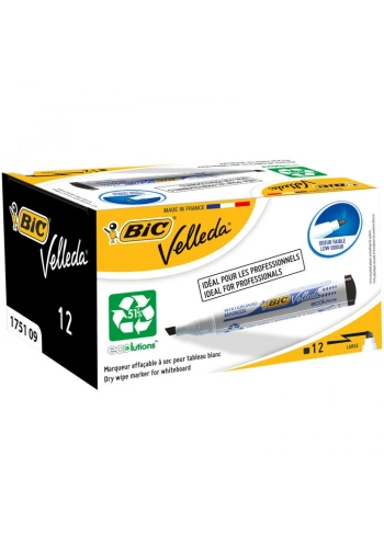 Bic Velleda 1751 Kesik Uç Beyaz Tahta Kalemi Siyah 12li Kutu