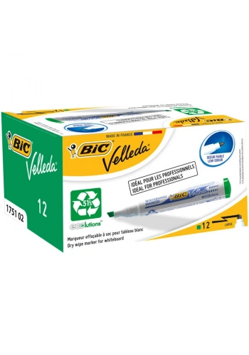 Bic Velleda 1751 Kesik Uç Beyaz Tahta Kalemi Yeşil 12li Kutu