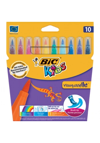 Bic Vısa Fırça Uçlu Keçeli Boya Kalemi Seti 10 Renk Kutu
