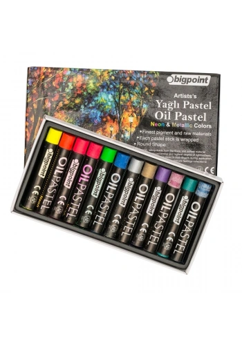Bigpoint Artists′s Yağlı (Oil) Pastel Boya Seti Metalik ve Neon Renkler 12 Renk
