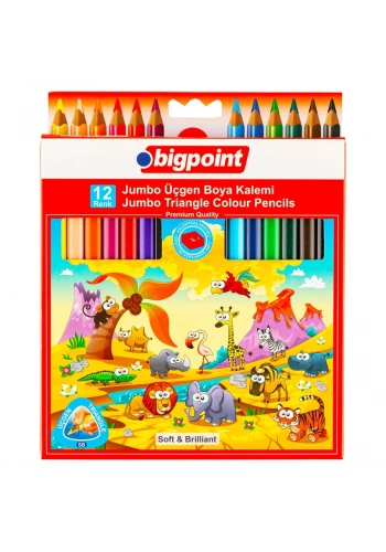 Bigpoint Jumbo Üçgen Kuru Boya Kalemi 12 Renk