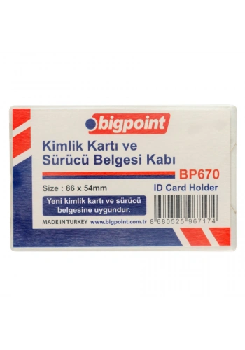 Bigpoint Kimlik, Ehliyet Kabı Sert PP Şeffaf 86x54mm (Yerli Üretim)
