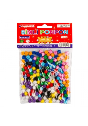 Bigpoint Ponpon Simli 1 cm 10 Renk / 200lü Poşet