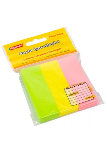 Bigpoint Yapışkanlı Not Kağıdı 3 Neon Renk 25x75mm
