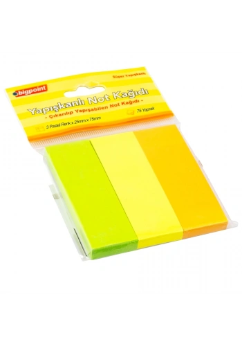 Bigpoint Yapışkanlı Not Kağıdı 3 Pastel Renk 25x75mm