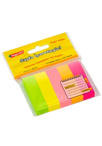 Bigpoint Yapışkanlı Not Kağıdı 5 Neon Renk 15x50mm