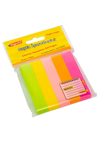 Bigpoint Yapışkanlı Not Kağıdı 5 Neon Renk 15x75mm