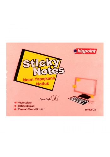 Bigpoint Yapışkanlı Not Kağıdı 75x100mm Neon Pembe