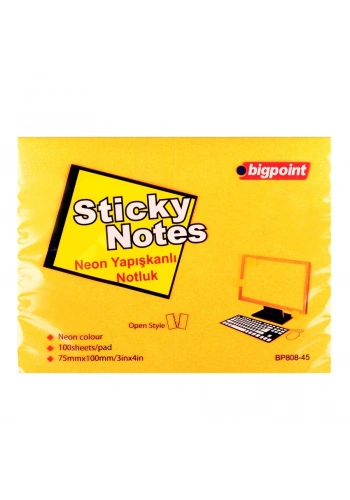 Bigpoint Yapışkanlı Not Kağıdı 75x100mm Neon Turuncu