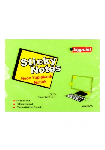 Bigpoint Yapışkanlı Not Kağıdı 75x100mm Neon Yeşil