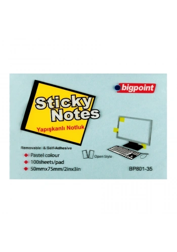 Bigpoint Yapışkanlı Not Kağıdı 75x50mm Mavi