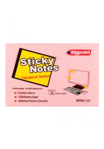 Bigpoint Yapışkanlı Not Kağıdı 75x50mm Pembe