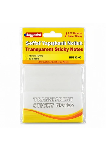 Bigpoint Yapışkanlı Şeffaf Not Kağıdı 75x75mm