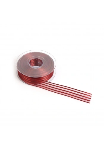 Bordo Saten Çizgili Şifon Kurdele