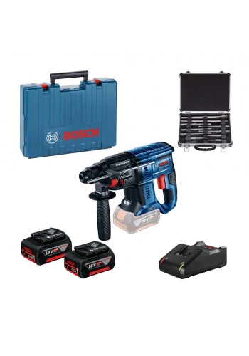 Bosch Akülü Kırıcı Delici Makine SDS Plus GBH 180-LI (2 x 4,0 Ah Akü) + Aksesuar Set (11 Parça) - 0615990M33