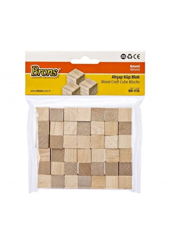 Brons Ahşap Küp Blok Naturel 15x15x15mm 42li