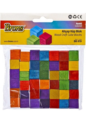 Brons Ahşap Küp Blok Renkli 15x15x15mm 42li