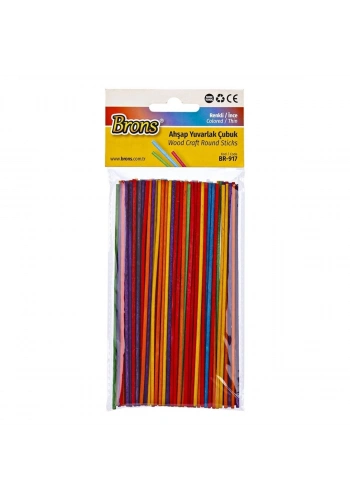 Brons Ahşap Yuvarlak Çubuk Renkli İnce 2x145mm 100lü