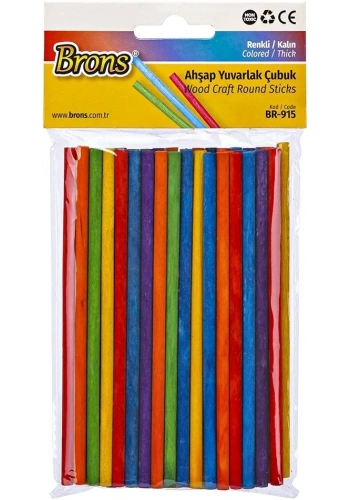 Brons Ahşap Yuvarlak Çubuk Renkli Kalın 5x135mm 50li