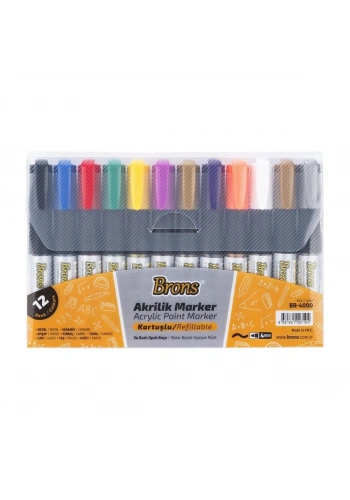Brons Akrilik Marker Kalem Kartuşlu 12li Set