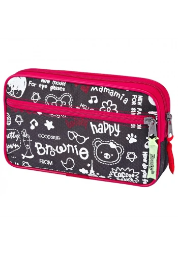 Brons Kalem Kutusu Baskılı İki Fermuarlı BR-3055