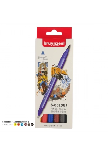 Bruynzeel Çift Taraflı Fırça Uçlu Kalem Seti 6lı - Amsterdam