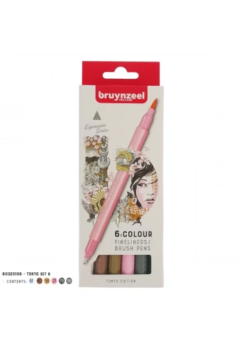 Bruynzeel Çift Taraflı Fırça Uçlu Kalem Seti 6lı - Tokyo