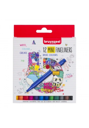 Bruynzeel İnce Uçlu Keçeli Kalem 0.4mm Seti Mini Boy 12li