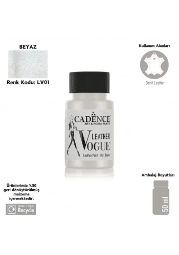 Cadence Leather Vogue Deri Boyasi 50ml LV-01 Beyaz