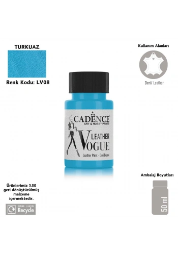 Cadence Leather Vogue Deri Boyasi 50ml LV-08 Açık Turkuaz