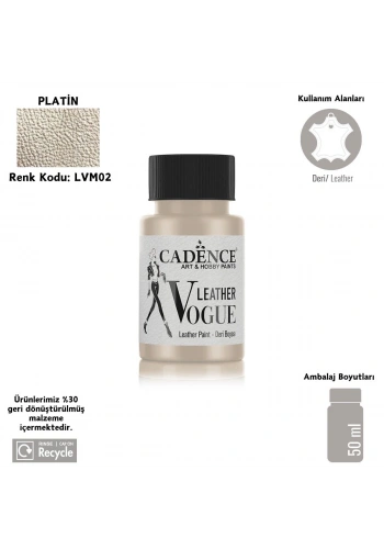 Cadence Leather Vogue Deri Boyasi Metalik 50ml LVM-02 Platin